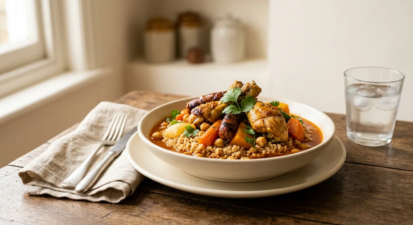 Couscous au poulet et merguez, semoule complète