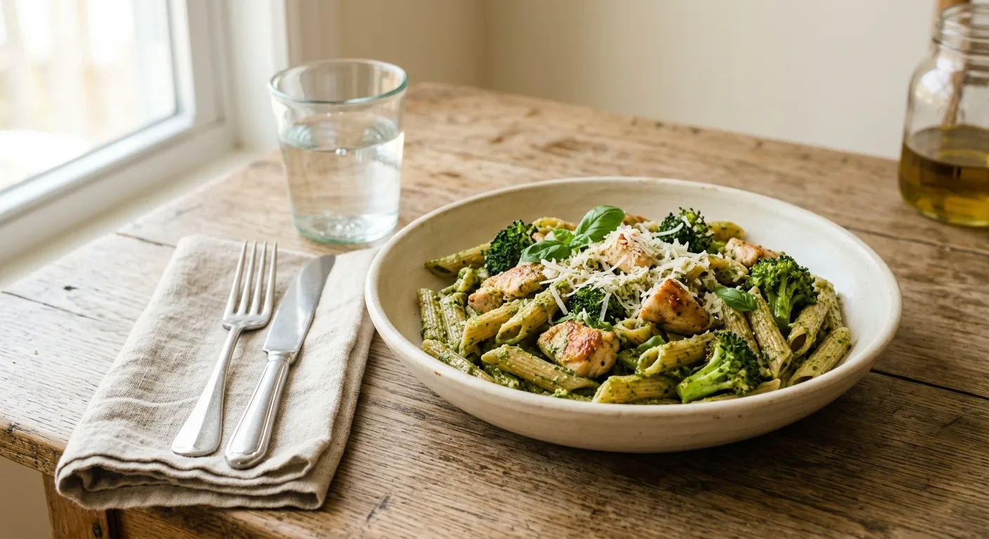 Penne complètes au pesto, poulet et brocoli