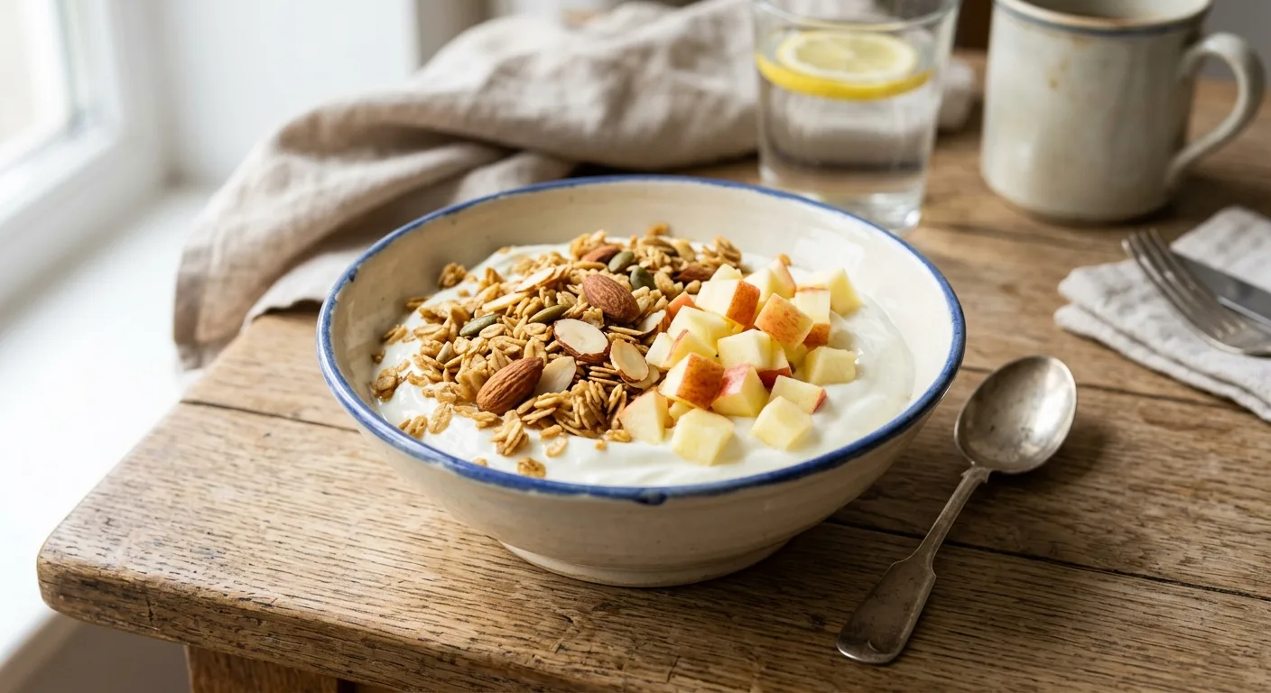 Granola maison, yaourt et pomme