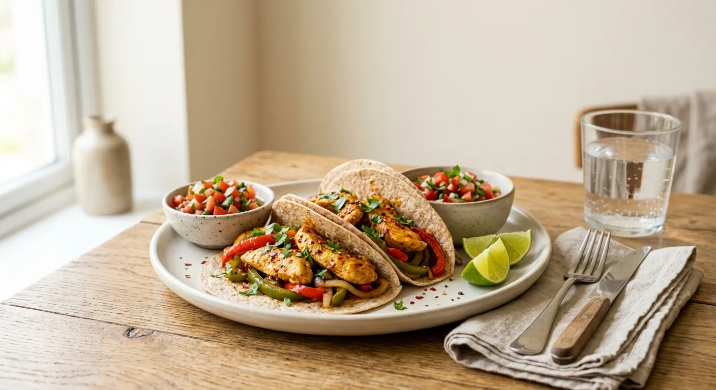 Fajitas de poulet aux poivrons et salsa de tomates