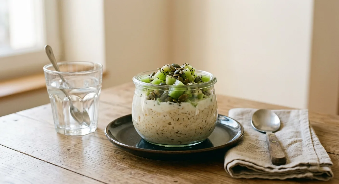 Flocons d'avoine trempés au skyr, kiwi et graines de courge