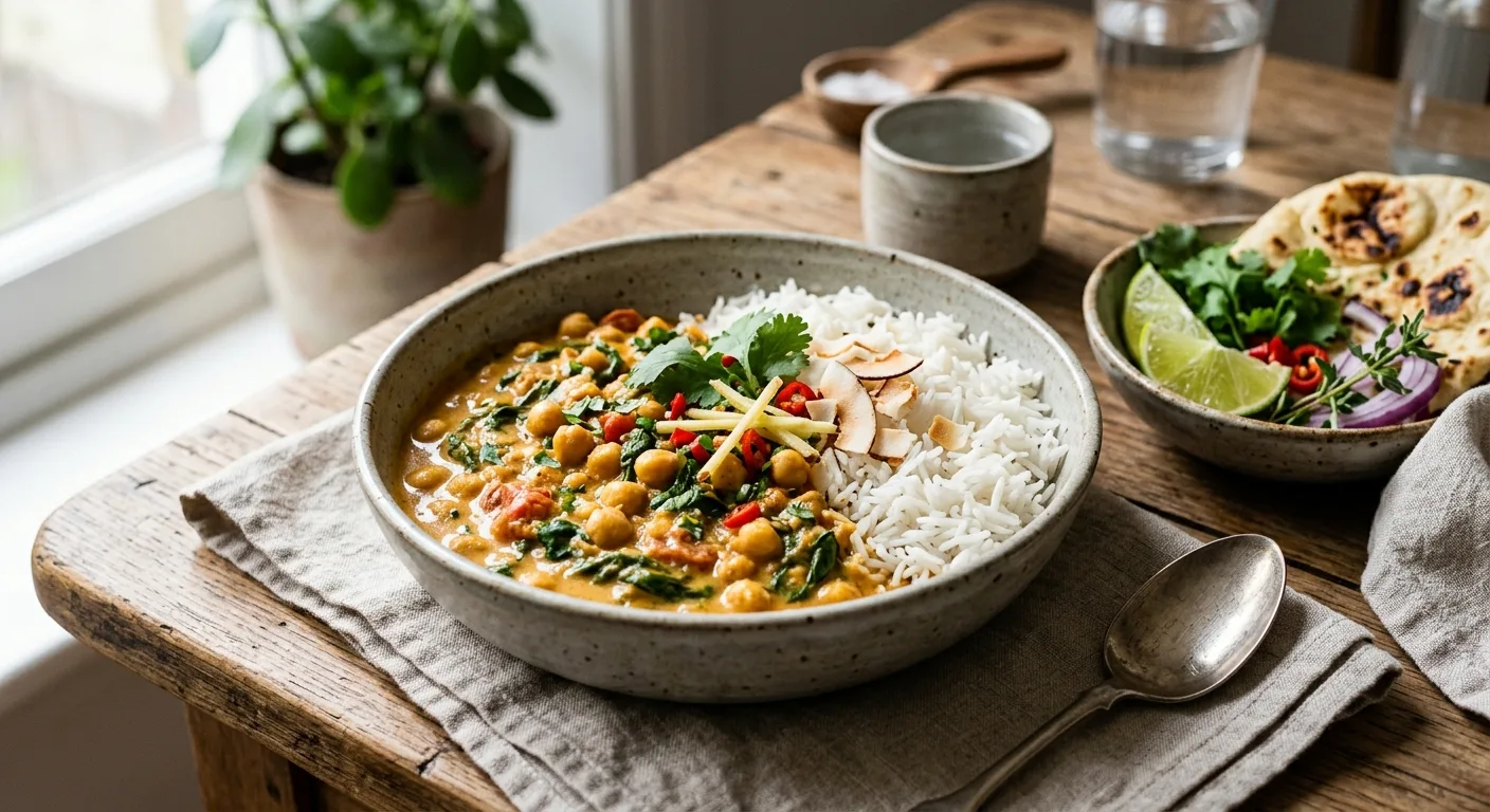 Curry de pois chiches aux épinards et riz basmati