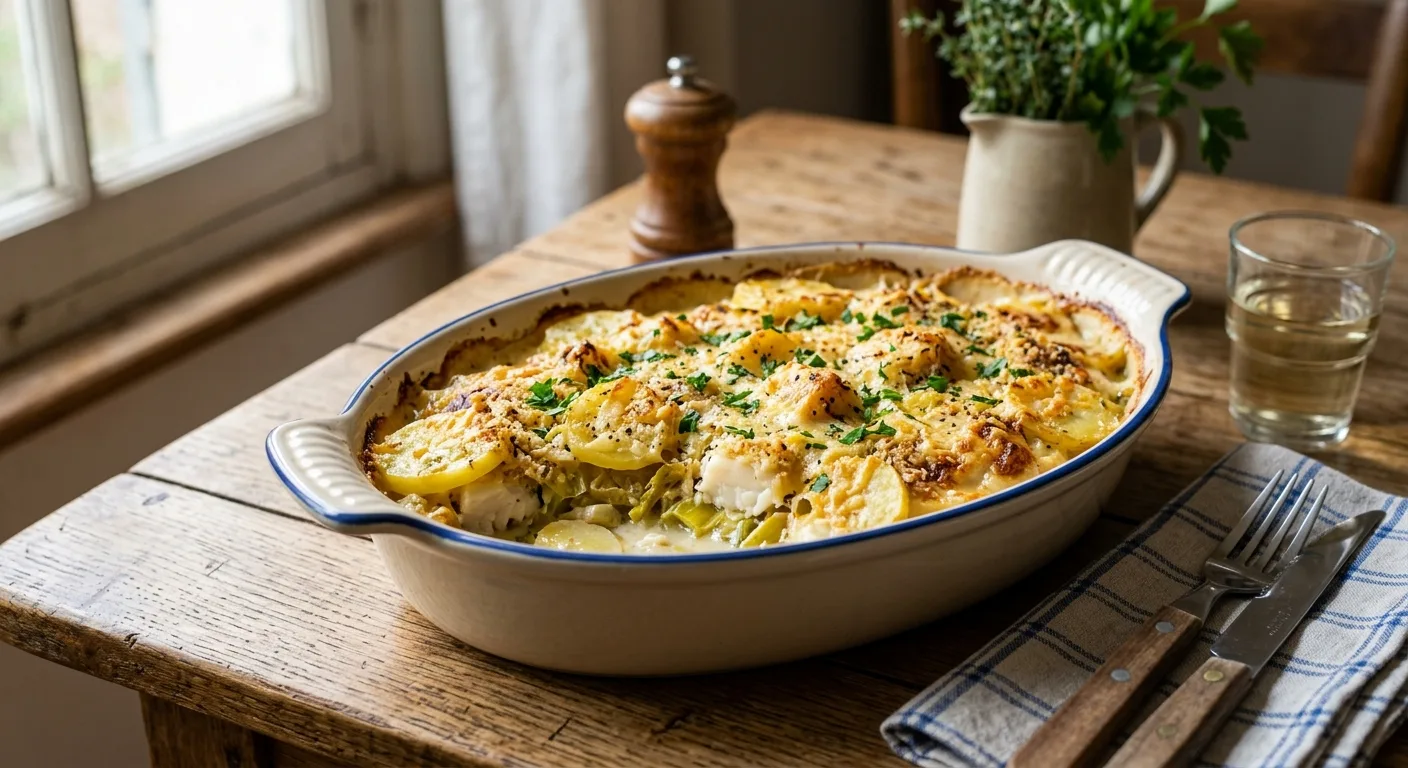 Gratin de cabillaud aux poireaux et pommes de terre