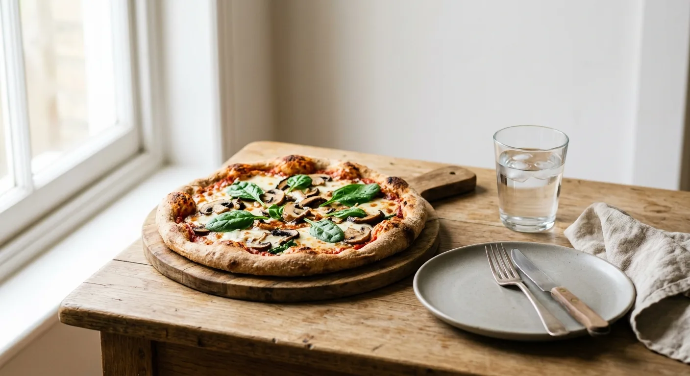 Pizza maison aux champignons, épinards et mozzarella cuite à l'air fryer