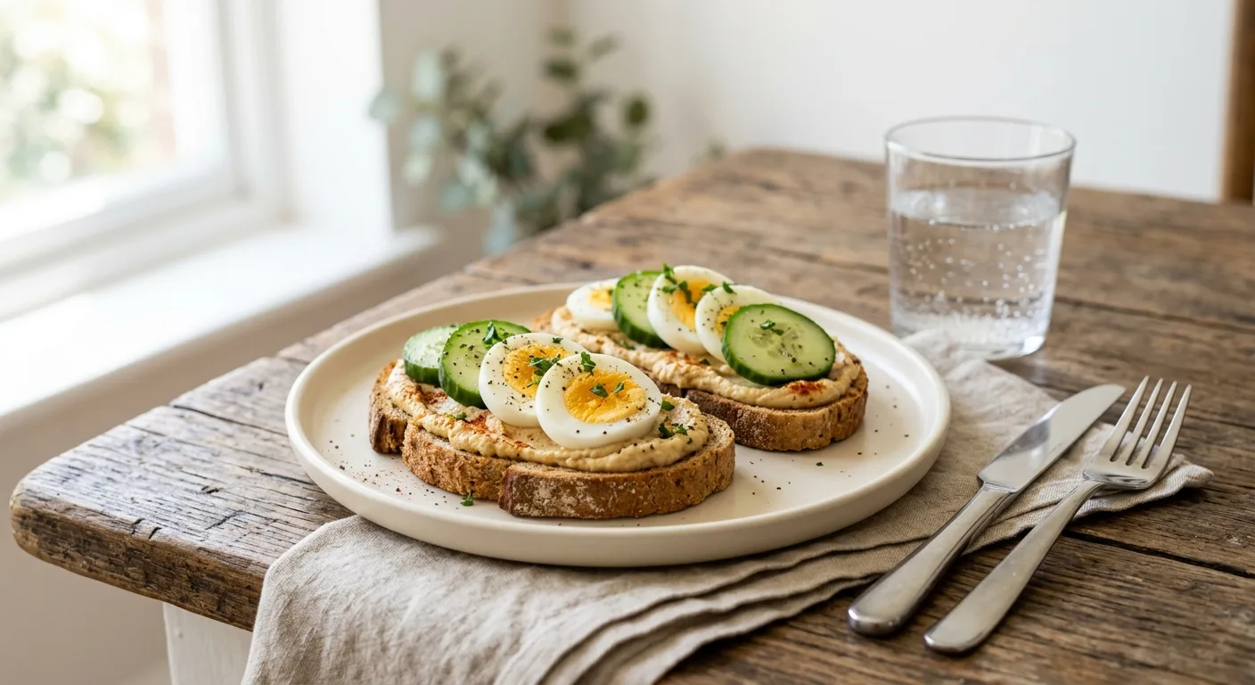 Tartines complètes au houmous et œuf dur