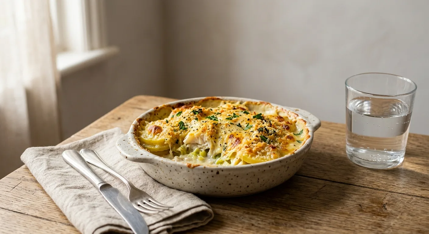 Gratin de colin aux poireaux et pommes de terre