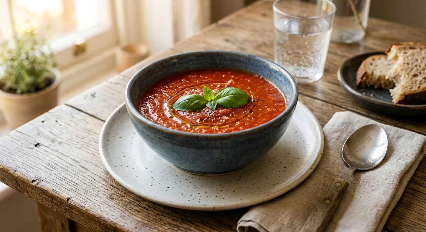 Soupe de tomate et poivron au basilic