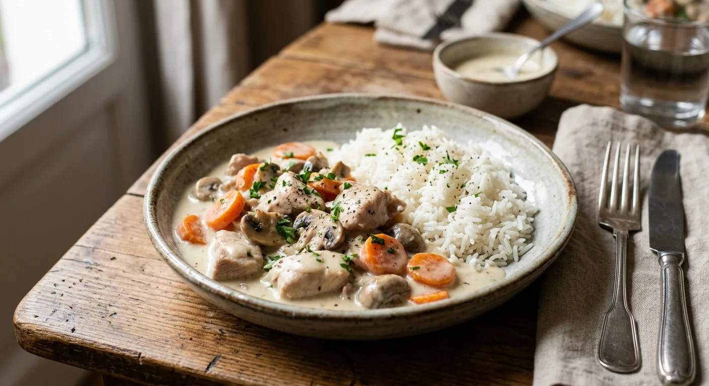 Blanquette de dinde aux champignons et riz