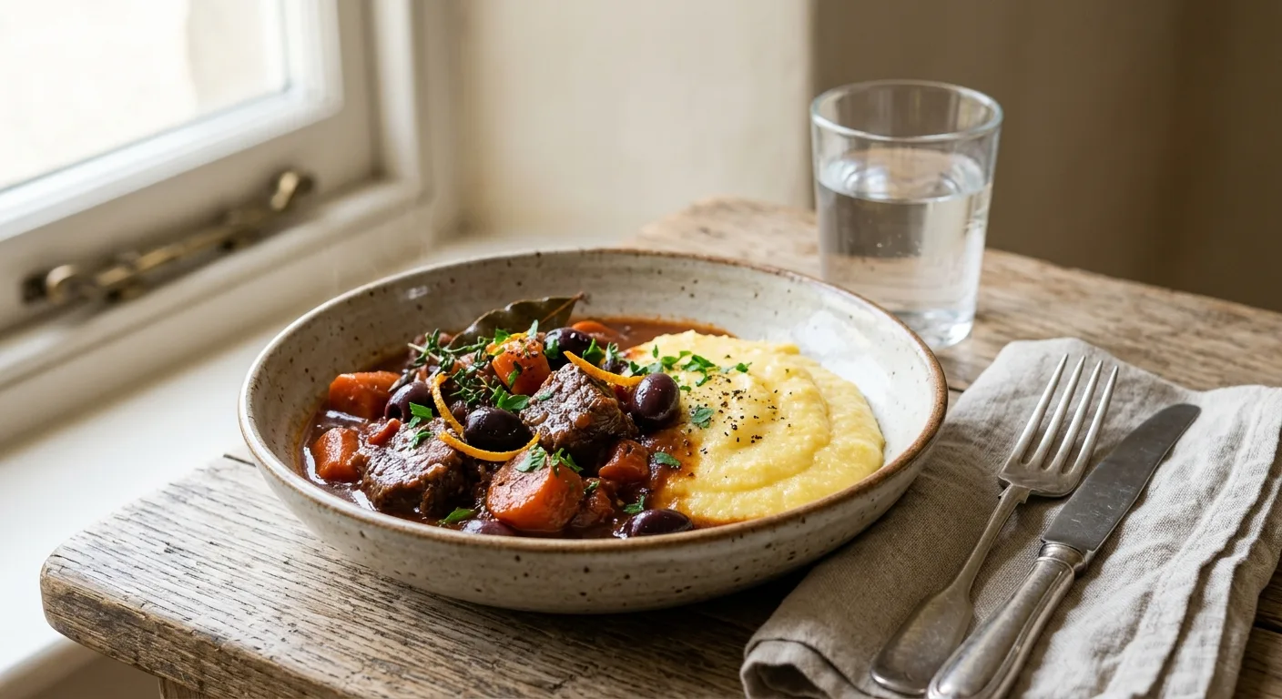 Daube provençale de bœuf, polenta crémeuse