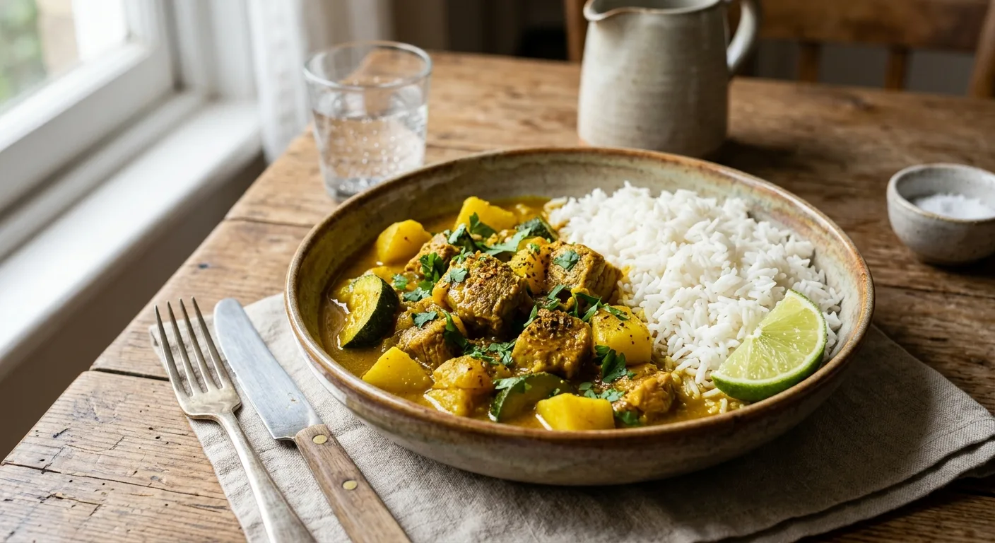Colombo de porc aux légumes et riz