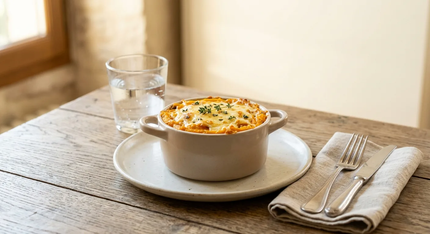 Parmentier de lentilles vertes sous purée de potiron et pommes de terre