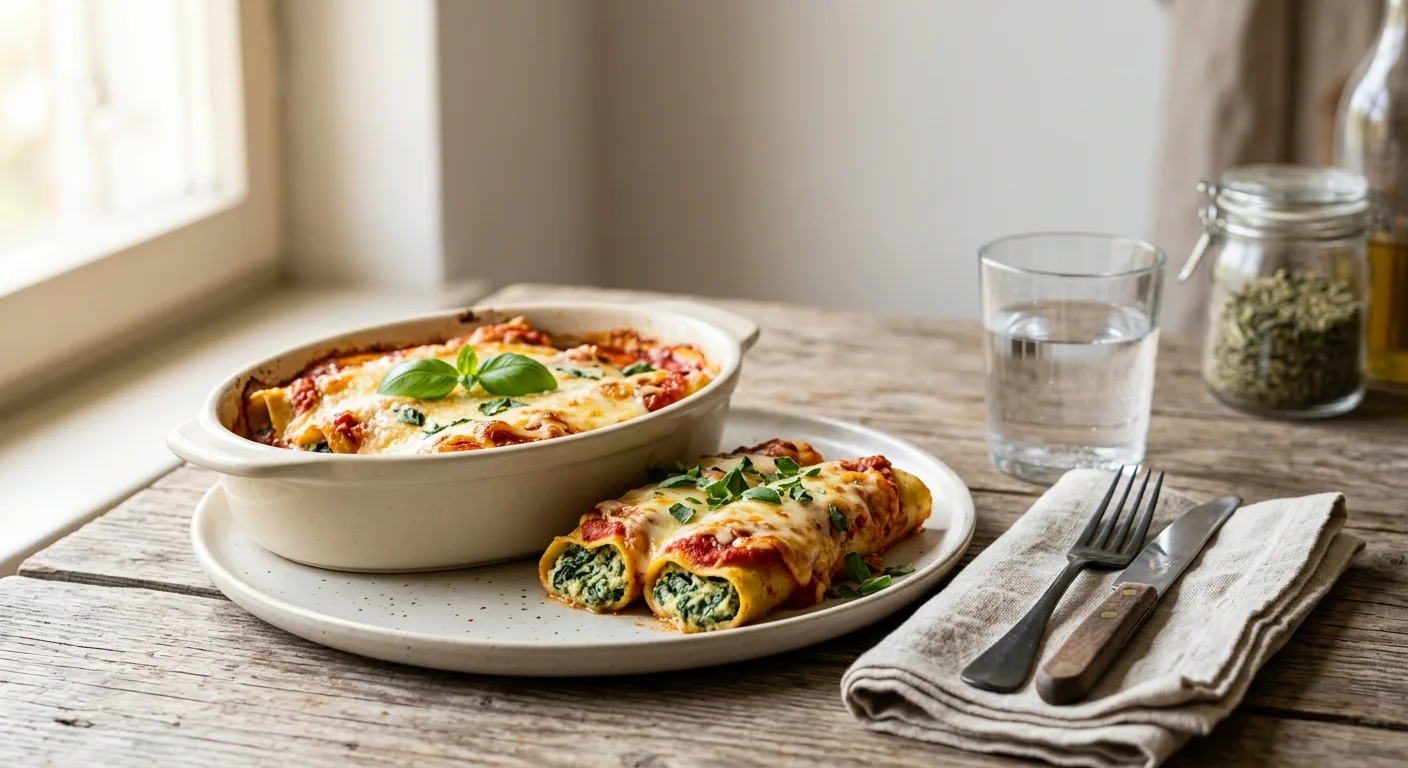Cannellonis aux épinards et à la ricotta, sauce tomate