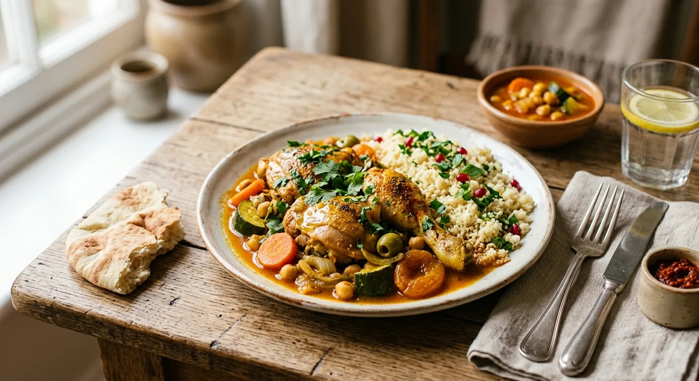 Tajine de poulet aux légumes et semoule