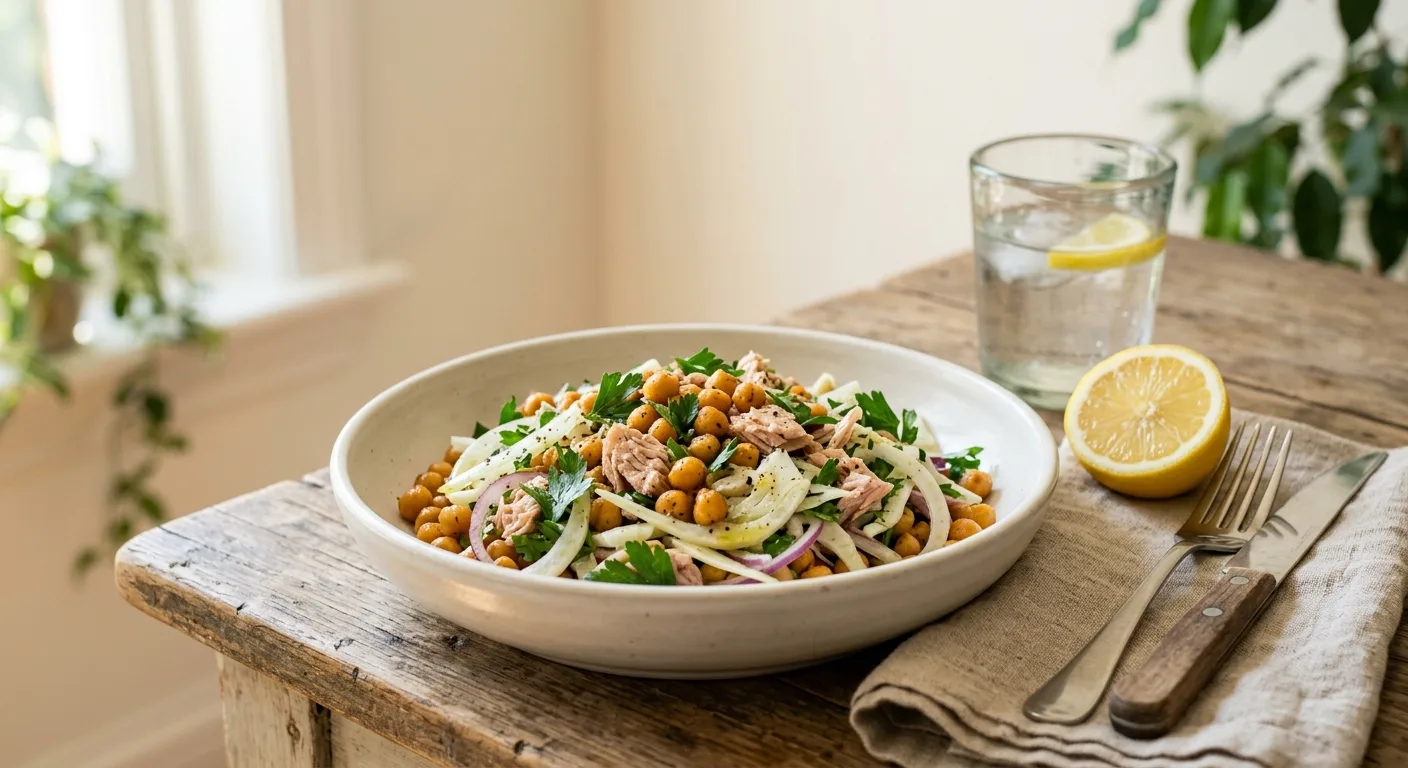 Salade de pois chiches au thon, fenouil et citron