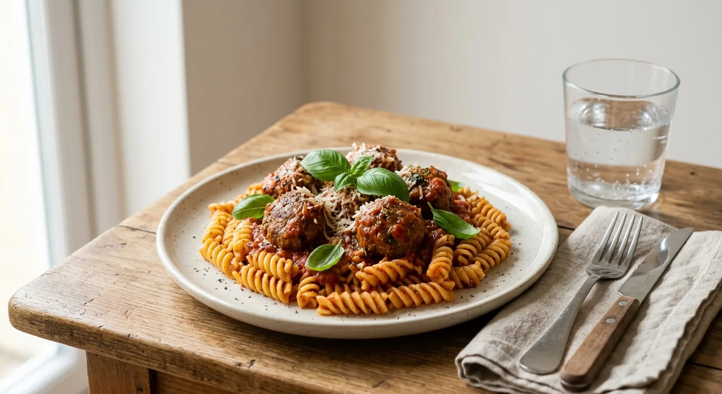Boulettes de bœuf à la tomate et pâtes