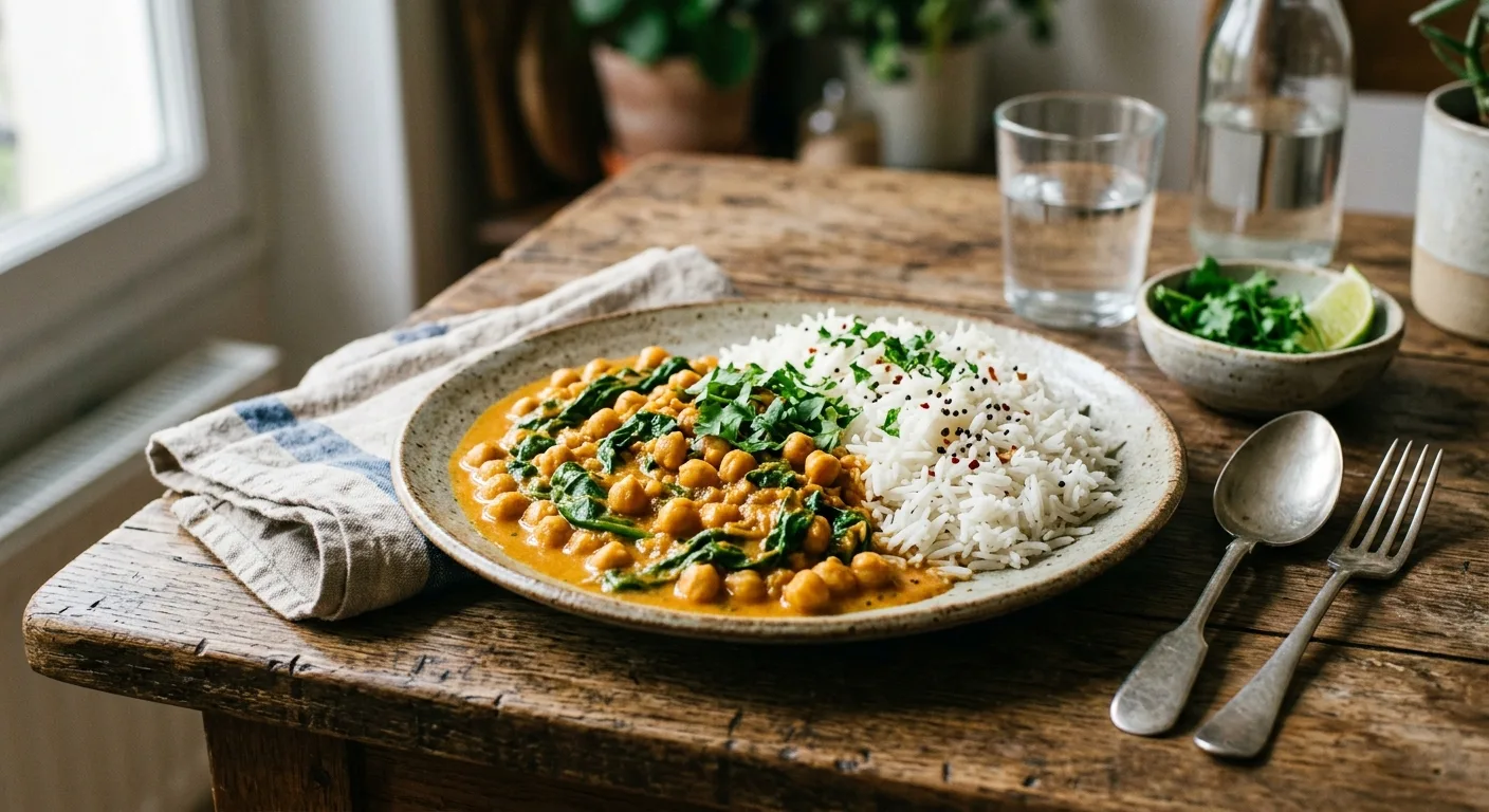 Curry de pois chiches aux épinards et riz