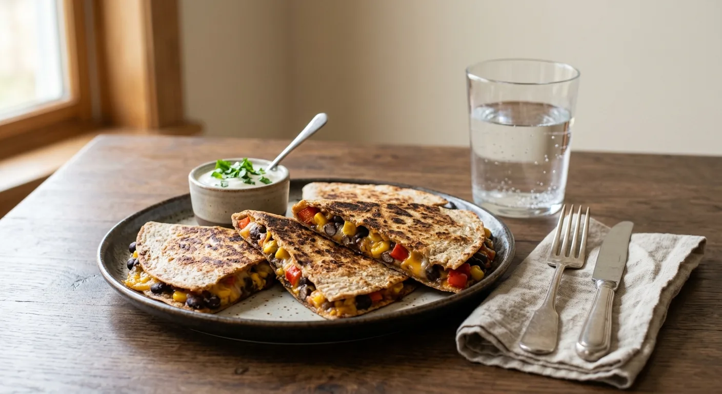 Quesadillas aux haricots noirs, maïs et cheddar