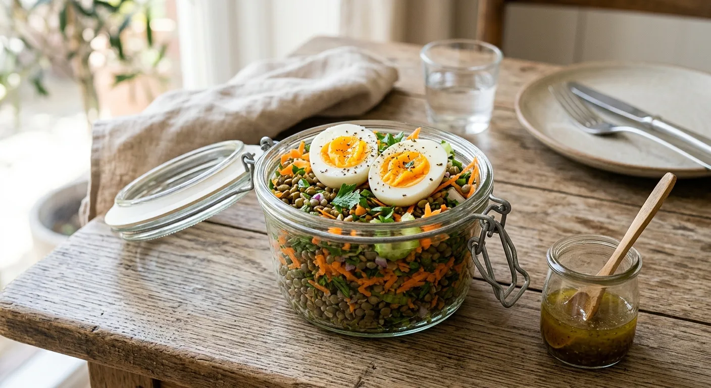 Salade de lentilles, carotte et œuf dur