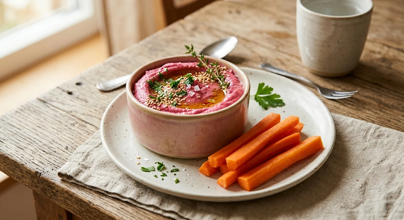 Houmous de betterave et bâtonnets de carotte
